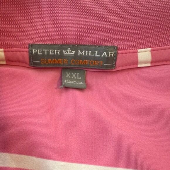 Peter Millar Pink and White Striped Summer Comfort SS Polo Shirt in Size XXL - Picture 3 of 5